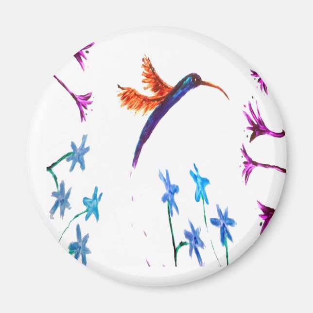 Íman Bird Art Floral Hummingbird (Frente)