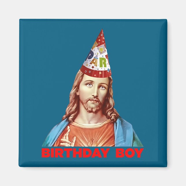 Íman Birthday Boy Jesus Funny Christmas Party Hat Long  (Frente)