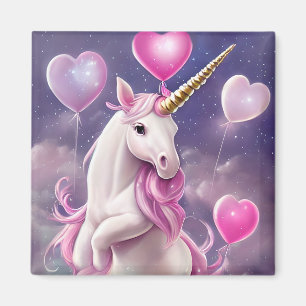 Íman Birthday Girl Fantasy Unicorn com Balões Rosa