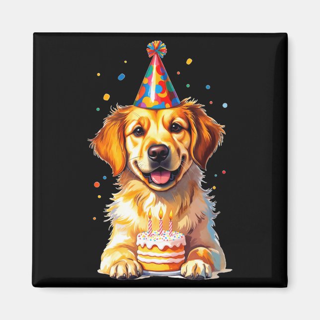 Íman Birthday Golden Retriever, Party Dog  (Frente)