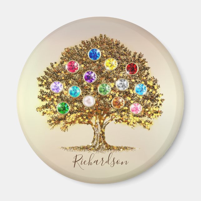 Íman Birthstone Family Tree name mãe é um presente pers (Frente)