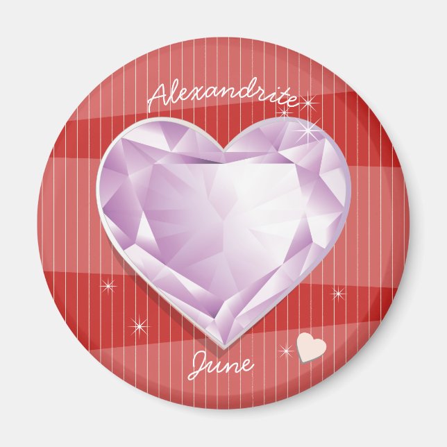 Íman Birthstones June Alexandrite Pink Purple Heart (Frente)