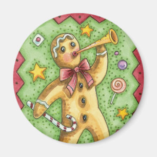 Íman Biscoito de Gengibre Fofo Tocando Chifre, Doce de 