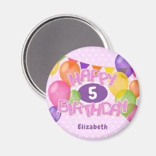 Íman biscoitos cor-de-rosa com balões feliz aniversário