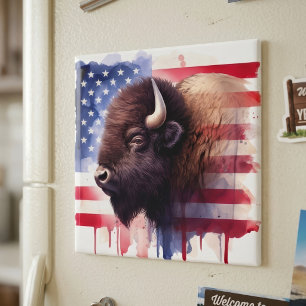 Íman Bison com bandeira dos Estados Unidos da América