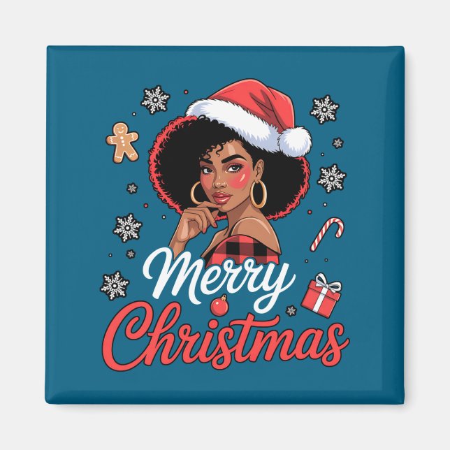 Íman Black African Girl American Merry Christmas Santa  (Frente)