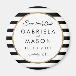 Íman Black and White Stripe Save the Date (Faixa negra 