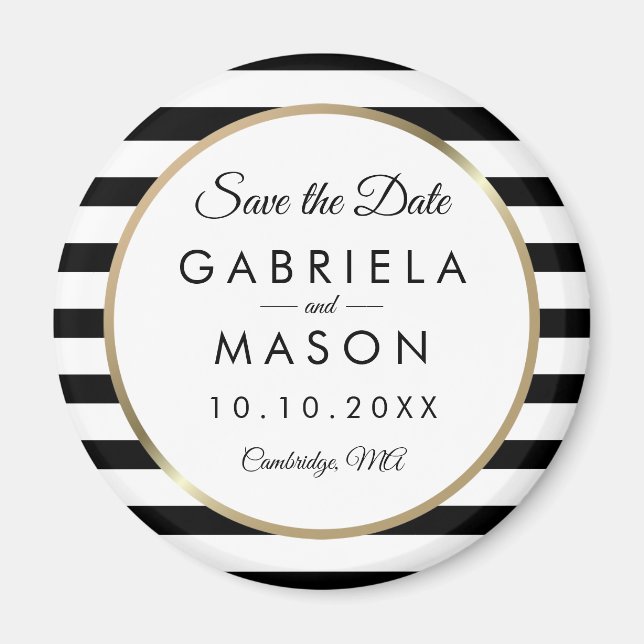 Íman Black and White Stripe Save the Date (Faixa negra  (Frente)