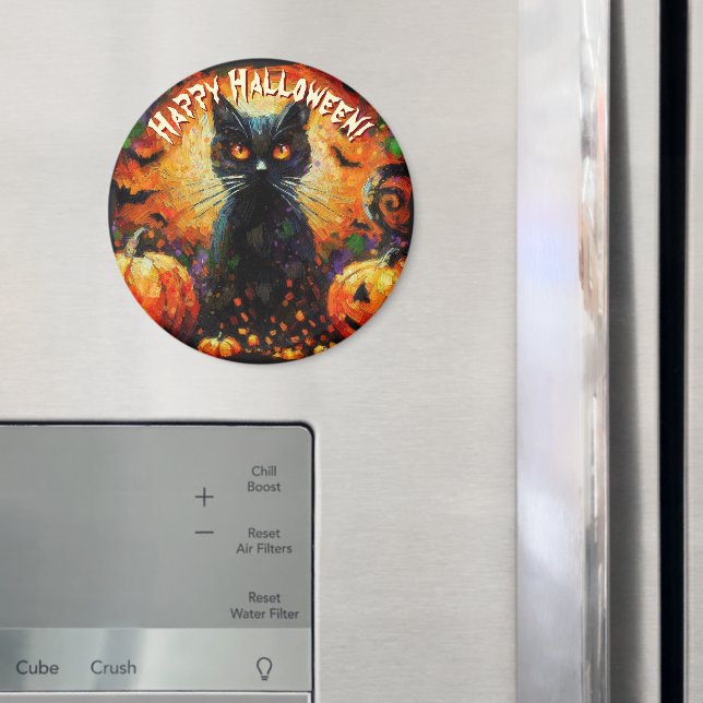 Íman Black Cat Bats Pumpkins Whimsical Personalized (In Situ (Fridge))