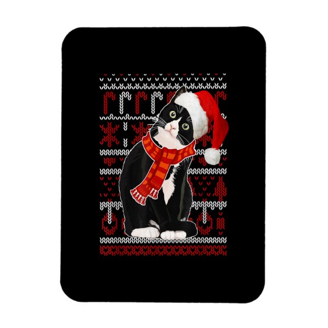 Íman Black Cat Santa Hat Ugly Christmas Sweater Cat Lov (Vertical)
