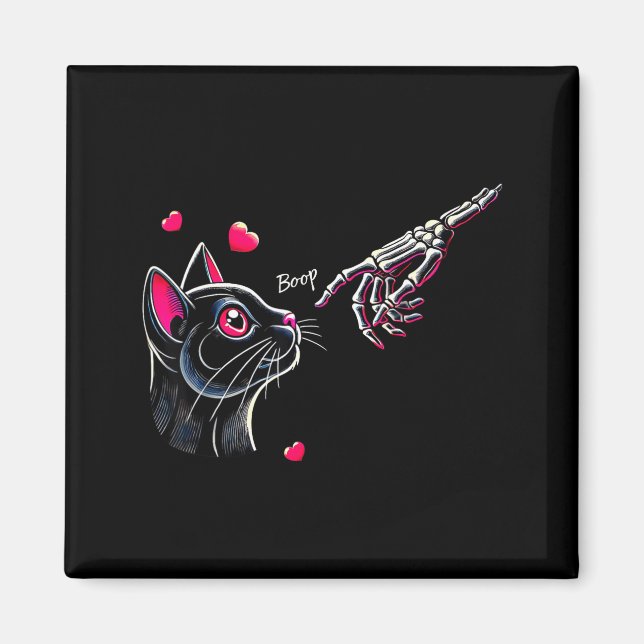 Íman Black Cat Skeleton Hand Boop Valentine's Day Pet O (Frente)