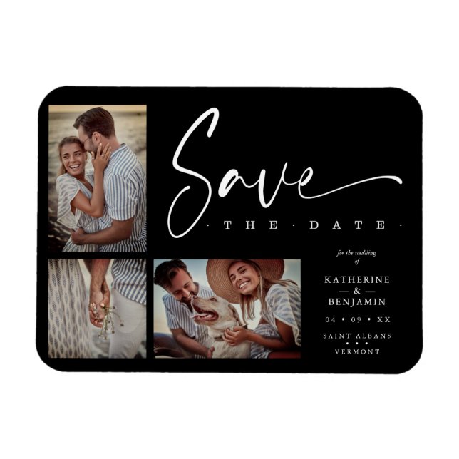 Íman Black Chic Trendy Collage Wedding Covid19 3 Fotos (Horizontal)