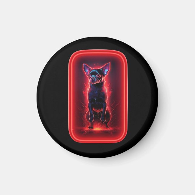 Íman Black Chihuahua Dances Amidst Neon Red Light (Frente)