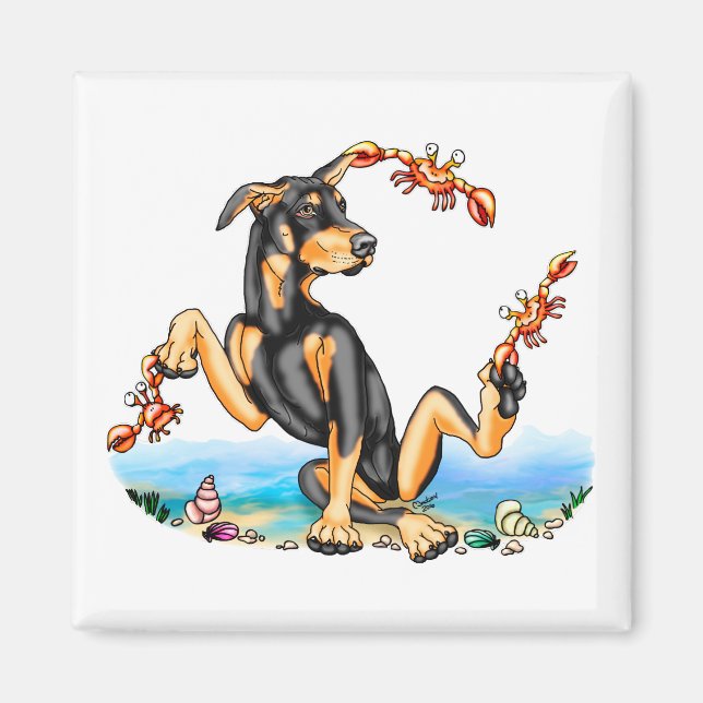 Íman Black Doberman Pinscher Kinda Crabby Magnets (Frente)