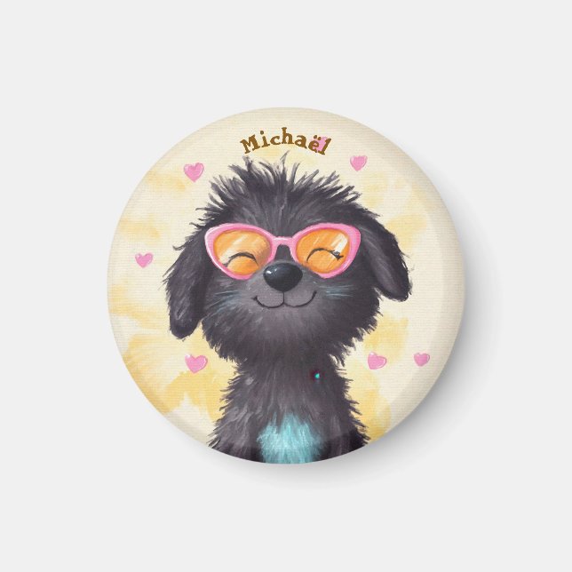 Íman Black Dog Valentine's Day Heart Badge Kids School  (Frente)