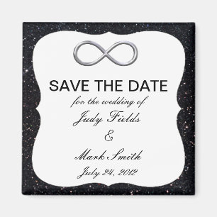 Íman Black Glitter Silver Infinity Save The Date Magnet
