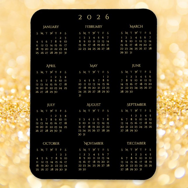 Íman Black Gold Full Year 2026 Calendar Fridge Kitchen (Black Gold Full Year 2026 Calendar Fridge Kitchen Magnet)