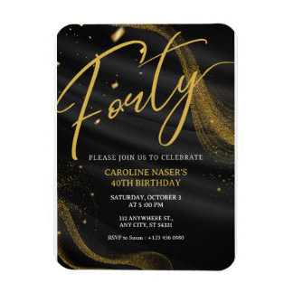 Íman Black & Gold Glitter 40th Birthday Invitation