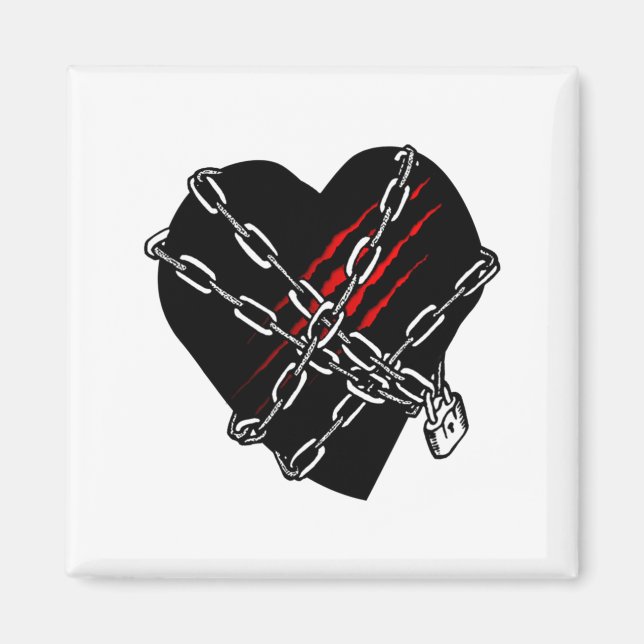 Íman Black Heart Red Chains Cool Gothic Valentines Day  (Frente)