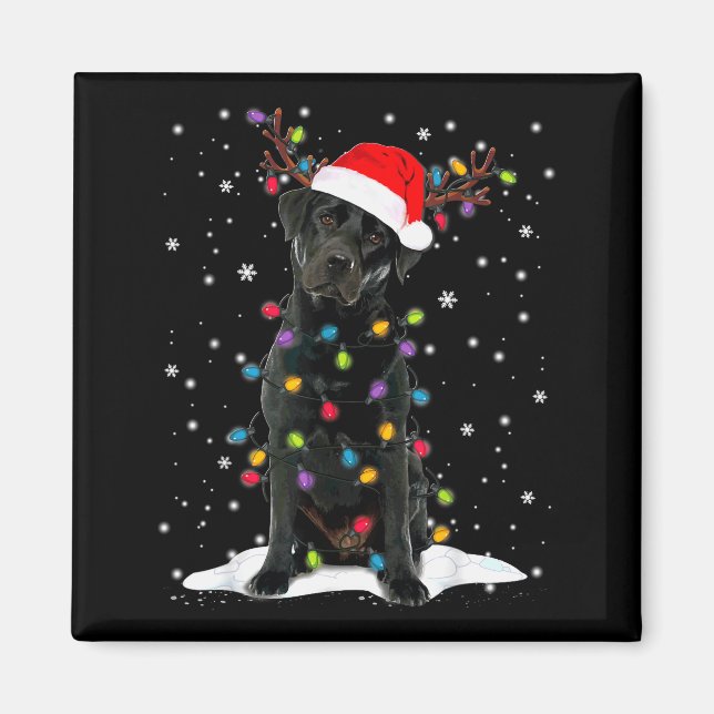 Íman Black Lab Labrador Christmas Tree Light Pajama Dog (Frente)