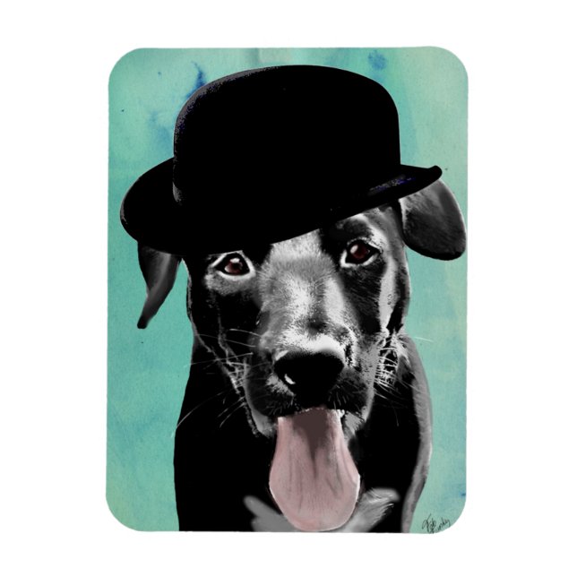 Íman Black Labrador in Bowler Hat (Vertical)