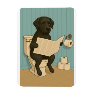 Íman Black Labrador Lendo Jornais sobre Banheiro