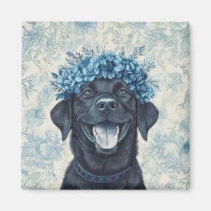 Íman Black Labrador Retriever Dog Blue Floral Kitchen