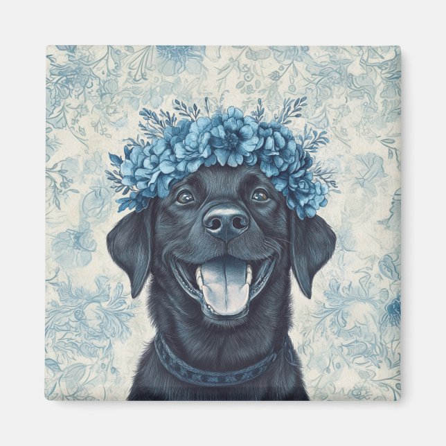 Íman Black Labrador Retriever Dog Blue Floral Kitchen (Frente)