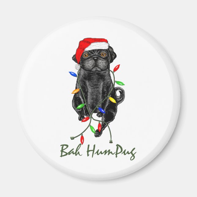 Íman Black Pug Dog Bah Humpug Engraçado Natal (Frente)