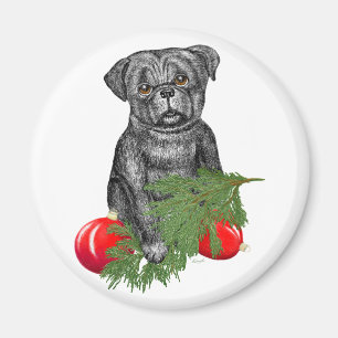 Íman Black Pug Puppy Adorável Arte De Natal