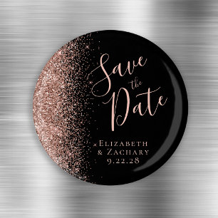 Íman Black Rose Dourado Glitter Script Salve a Data