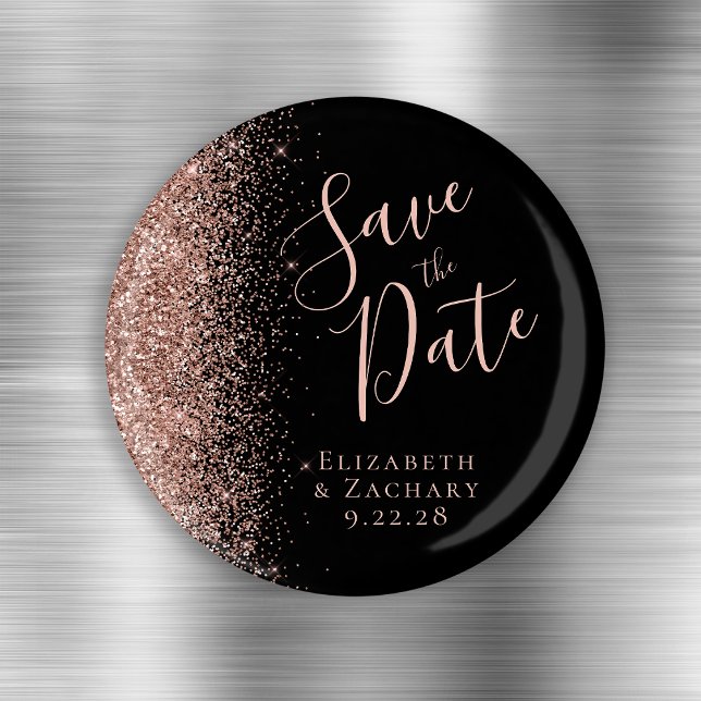 Íman Black Rose Dourado Glitter Script Salve a Data (Criador carregado)