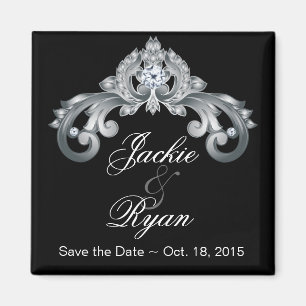 Íman Black Save the Date Weding Elegant Silver Anniver