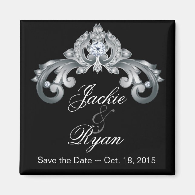 Íman Black Save the Date Weding Elegant Silver Anniver (Frente)