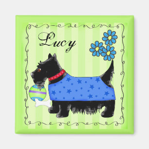Íman Black Scottie Terrier Dog Name Personalizado Green