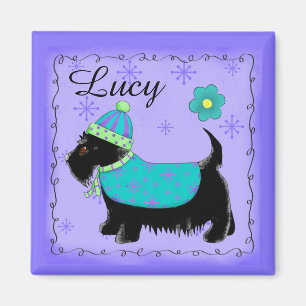 Íman Black Scottie Terrier Dog Name Personalize Purple
