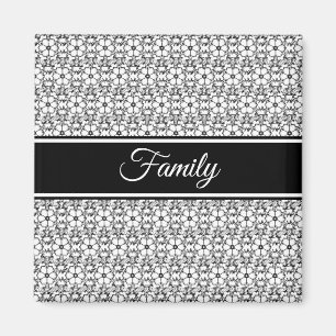 Íman Black White Abstract Flower Pattern Family Magnet