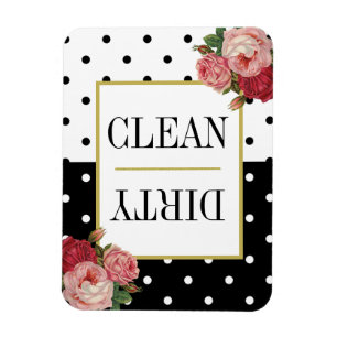 Íman Black White Dots Fun Floral Clean Dishwasher