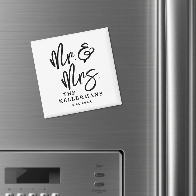 Íman Black White Script Wedding Favor (Black White Script Wedding Favor Magnet )