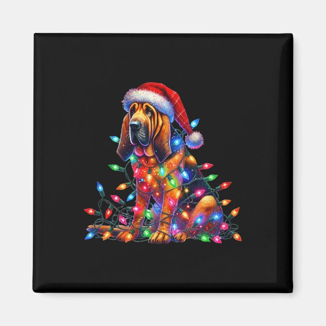 Íman Bloodound Christmas Lights Santa Hog Lover (Frente)