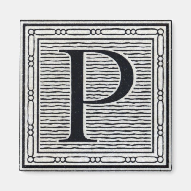 Íman Bloqueio - Letra "P" - bloco de madeira - inicial (Frente)