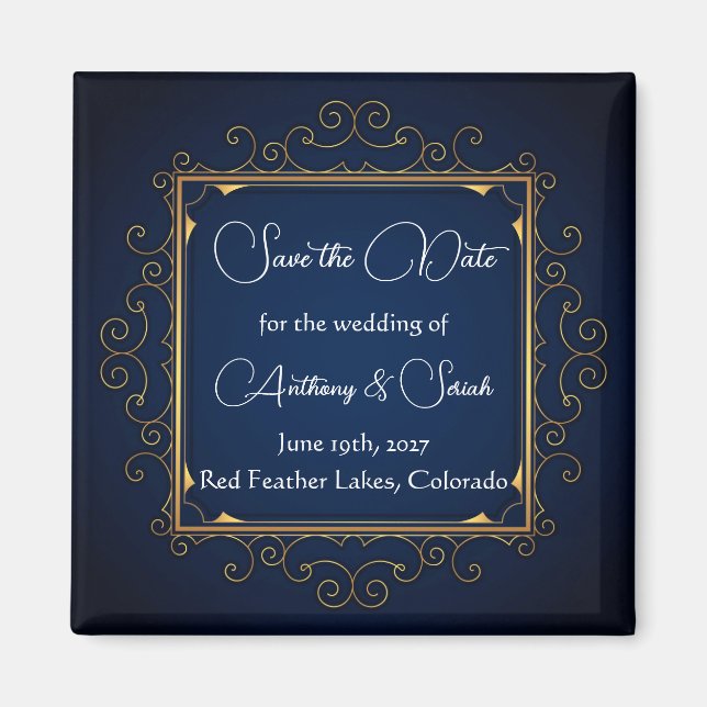 Íman Blue and gold "save the date" magnet (Frente)