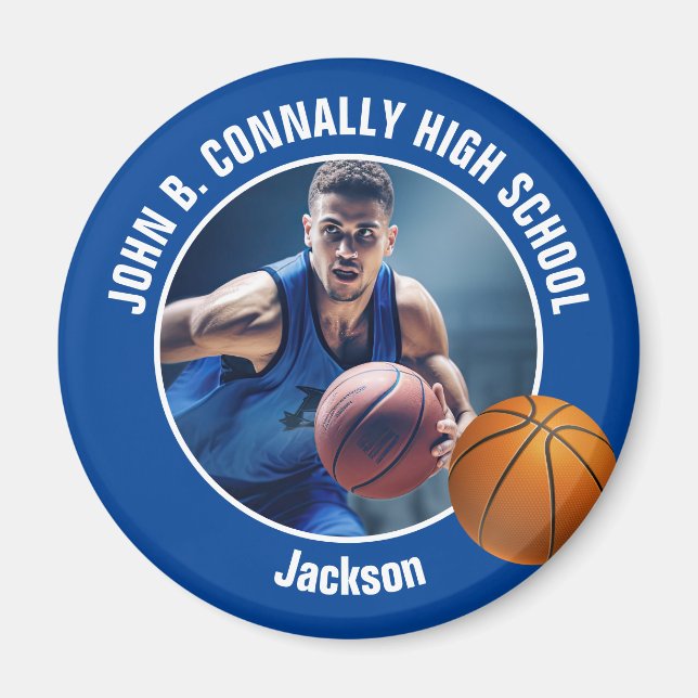 Íman Blue Basketball Player Photo Keepsake Gift (Frente)