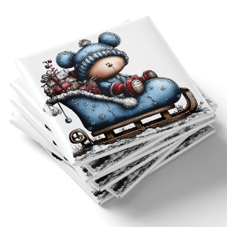 Íman Blue Bear Santa Sled Christmas Magnet