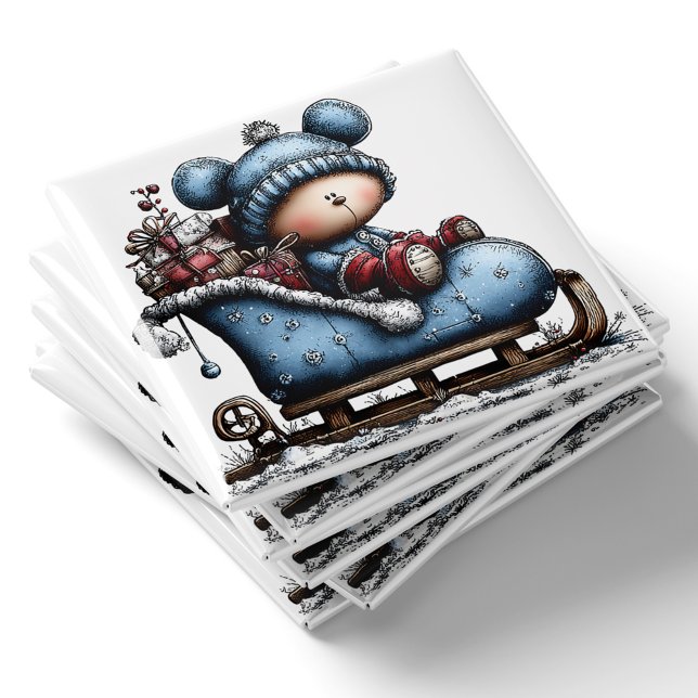 Íman Blue Bear Santa Sled Christmas Magnet (Blue Bear Santa Sled Christmas Magnet by PiggyPrint Sticker. by PiggyPrint Sticker. )