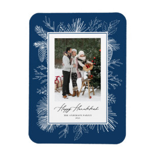 Íman Blue Botanic Frame Happy Hanukkah Foto