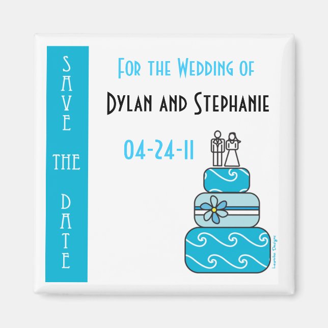 Íman Blue Cake Save the Wedding Date Magnet (Frente)