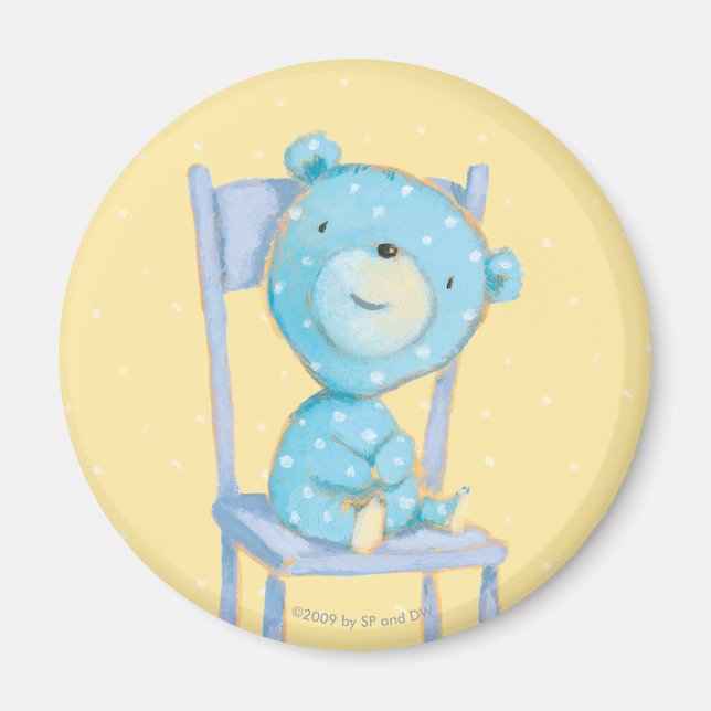 Íman Blue Calico Bear Sorrindo em Cadeira (Frente)