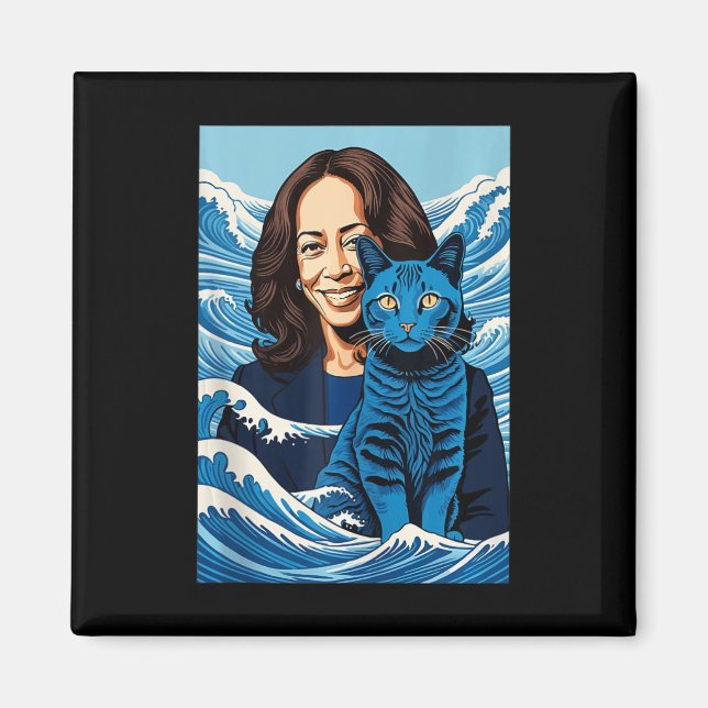 Íman Blue Cats Wave Para Kamala Funny Kamala Harris Par (Frente)