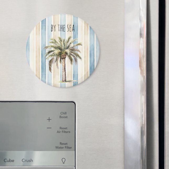 Íman Blue Cream Stripes Tropical Palm Tree (In Situ (Fridge))